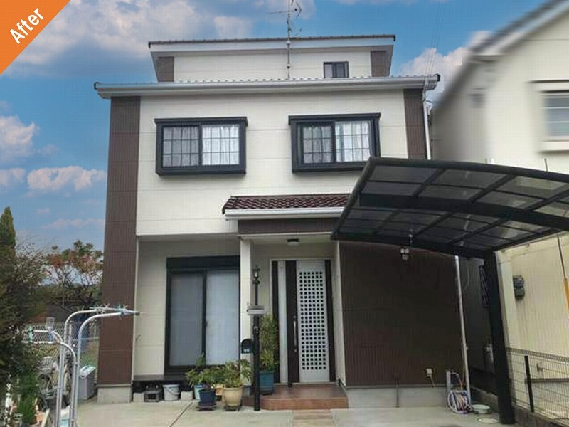 外壁塗装後のALC（リシン仕上げ）の戸建て住宅