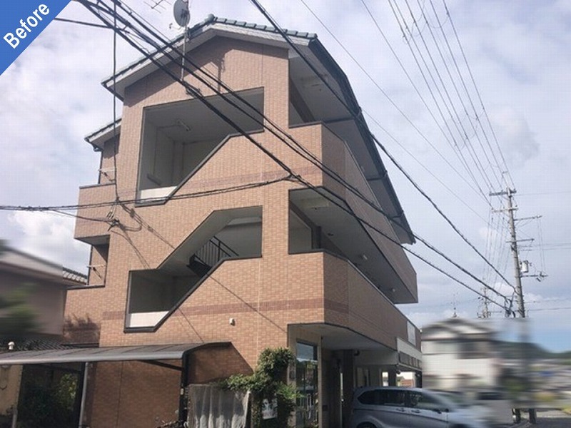 奈良県生駒市の外壁塗装前のマンション全景