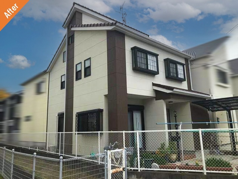 羽曳野市の外壁塗装後のALC（リシン仕上げ）の戸建て住宅