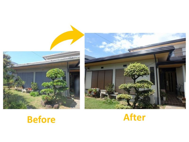 築50年のパナホームの外壁塗装の施工事例（施工費用：約131万円）（ビフォーアフター）