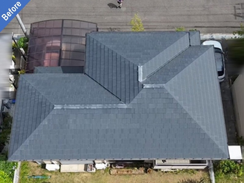 貝塚市の屋根塗装前の積水ハウスのセメント瓦