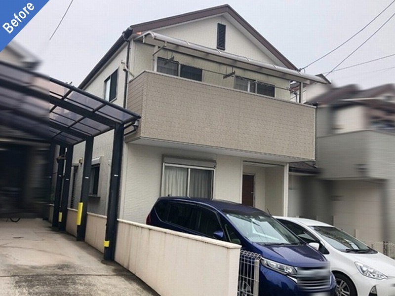 堺市の外壁塗装前の難付着サイディングの戸建て住宅