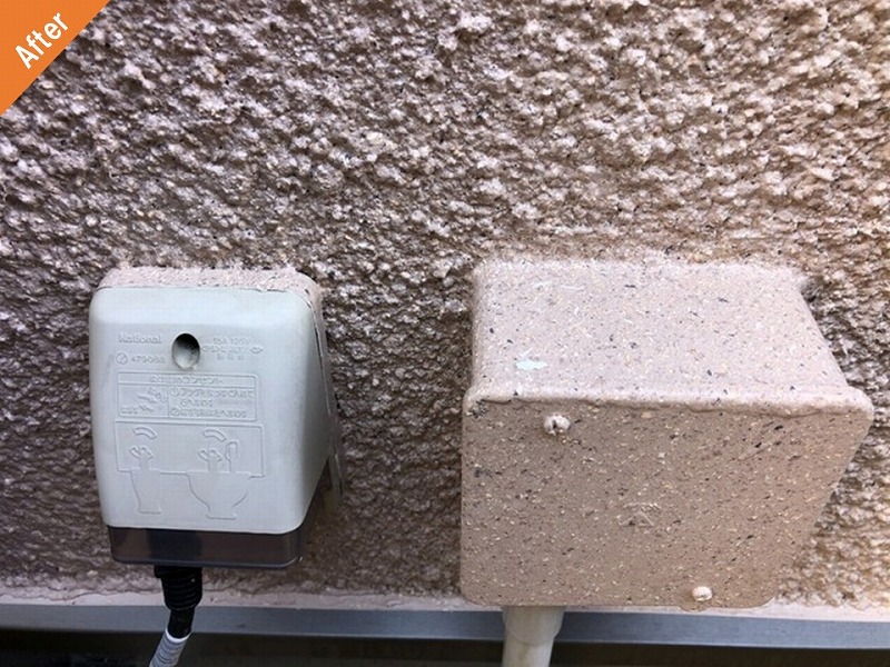 外壁塗装後の多彩模様塗料仕上げの外壁