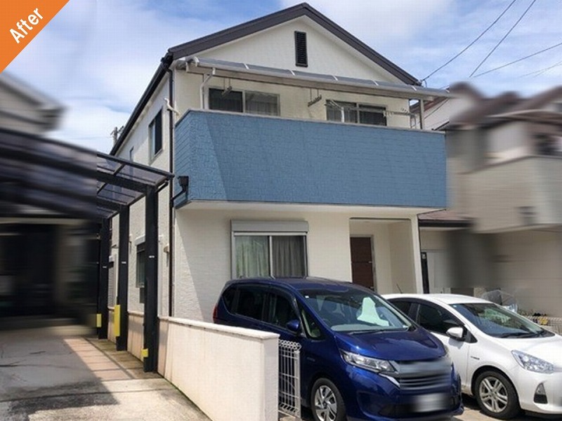 堺市の外壁塗装後の難付着サイディングの戸建て住宅