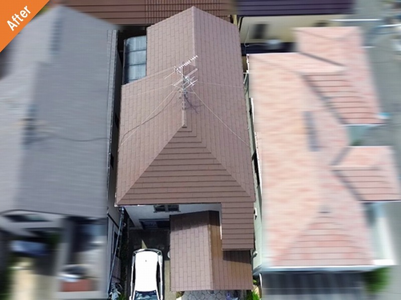 遮熱シリコン塗料で屋根塗装後のセメント瓦