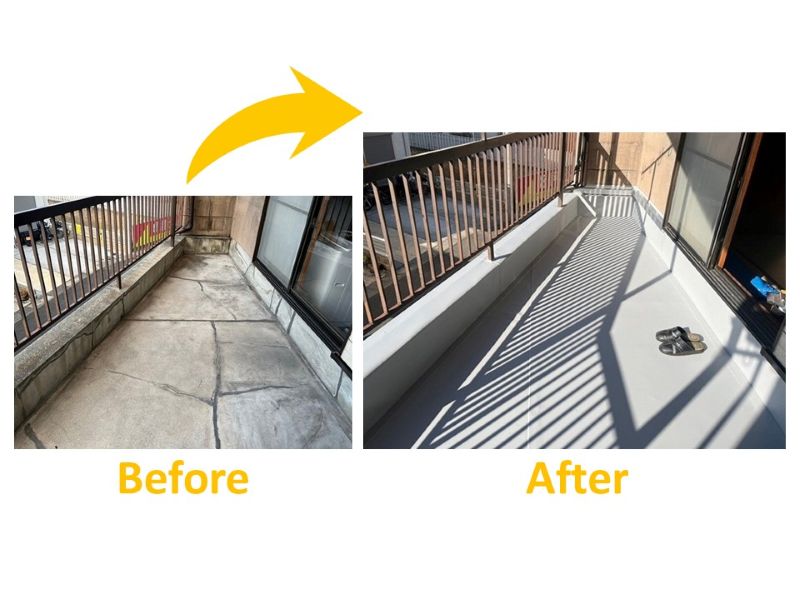 ベランダ塩ビシート防水で雨漏り補修した施行事例（ビフォーアフター）