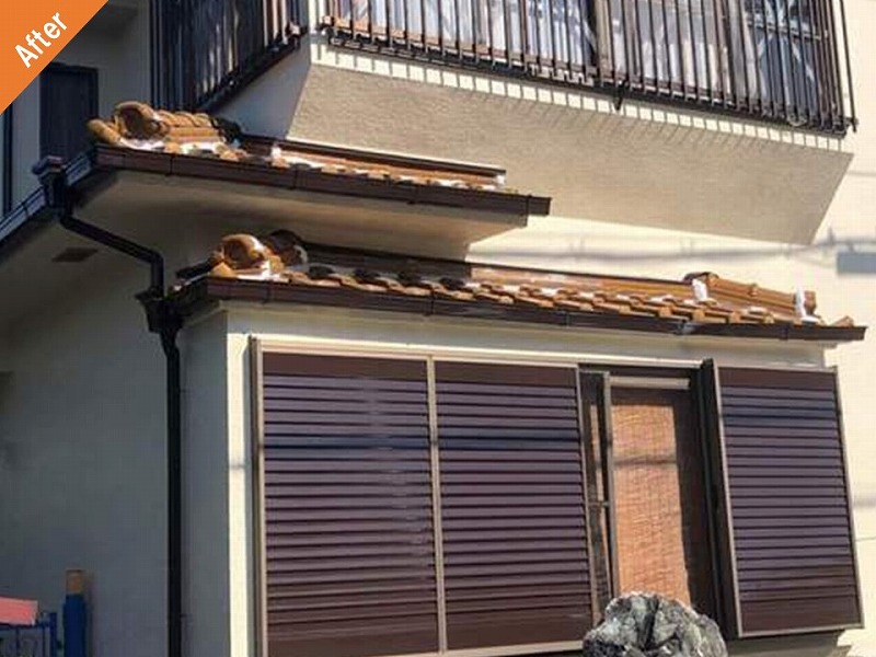 漆喰工事後の日本瓦