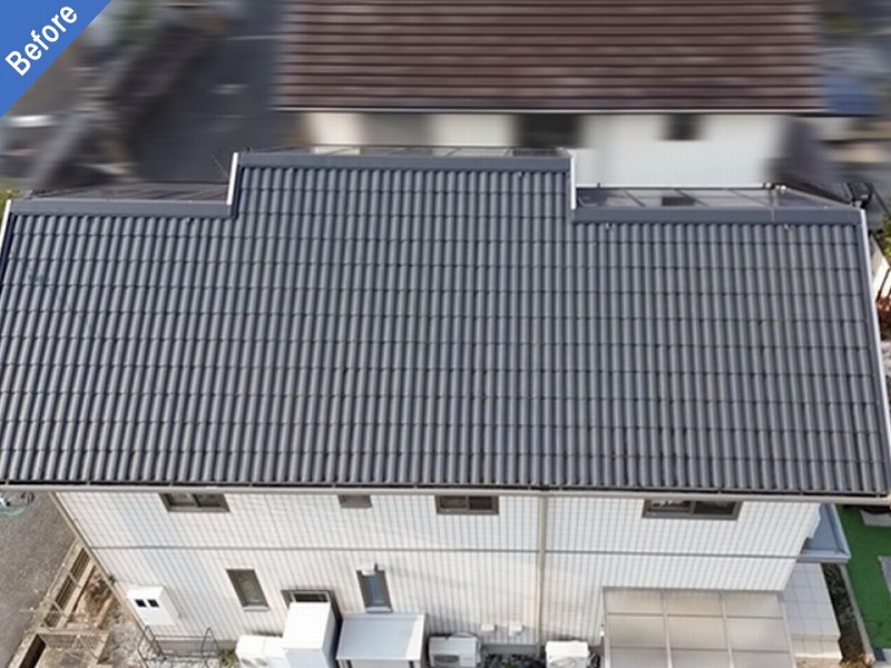 奈良県生駒郡平群町の屋根塗装前のセキスイハイムのモニエル瓦