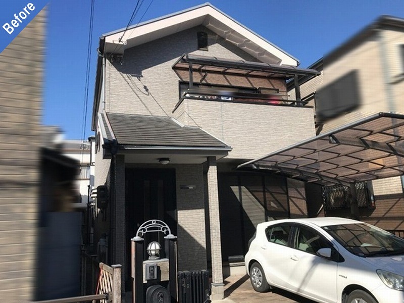 堺市北区の外壁塗装前の難付着サイディングの戸建て住宅