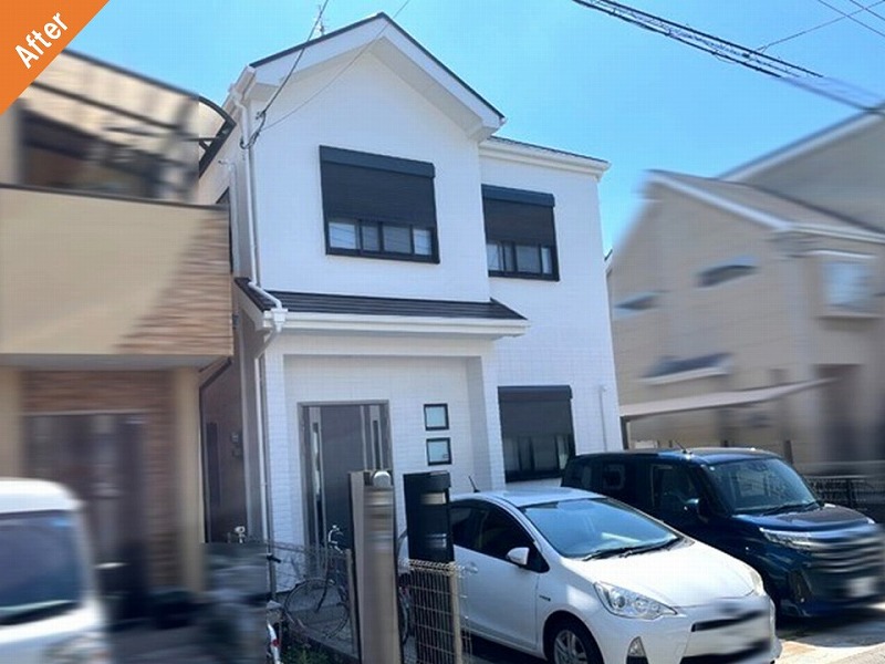 外壁塗装工事後の築19年のALC外壁の住宅