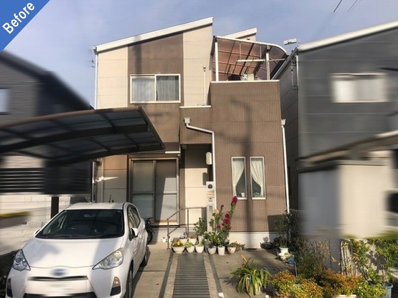 羽曳野市の外壁塗装前のセラミック仕上げのALC外壁の住宅