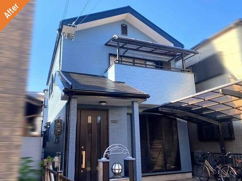 堺市北区の外壁塗装後の難付着サイディングの戸建て住宅