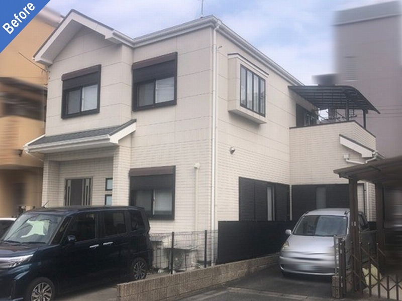 外壁塗装工事前のALC外壁（リシン仕上げ）の住宅