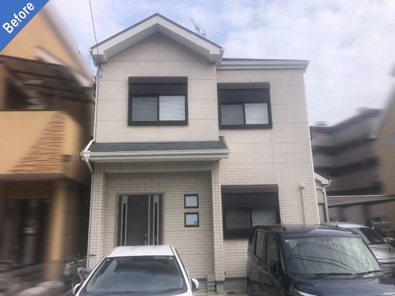 藤井寺市の外壁塗装工事前のALC外壁（リシン仕上げ）の住宅