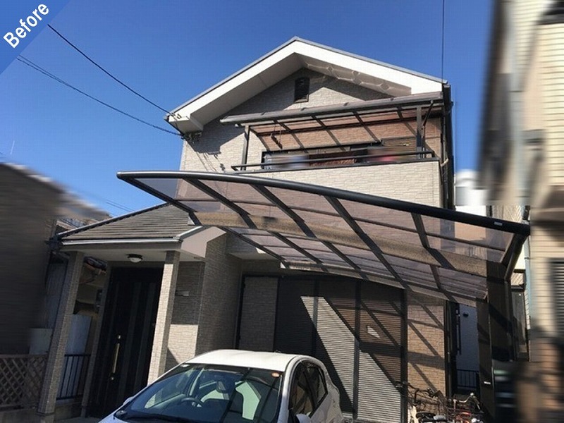 外壁塗装前の難付着サイディングの戸建て住宅