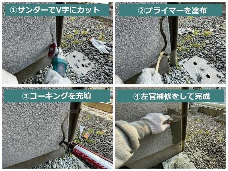 ひび割れVカット補修の工程
