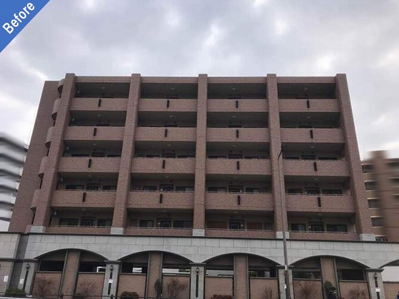 守口市の外壁塗装前のマンション全景