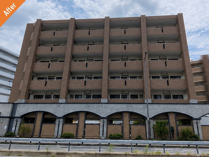 守口市の外壁塗装後のマンション全景