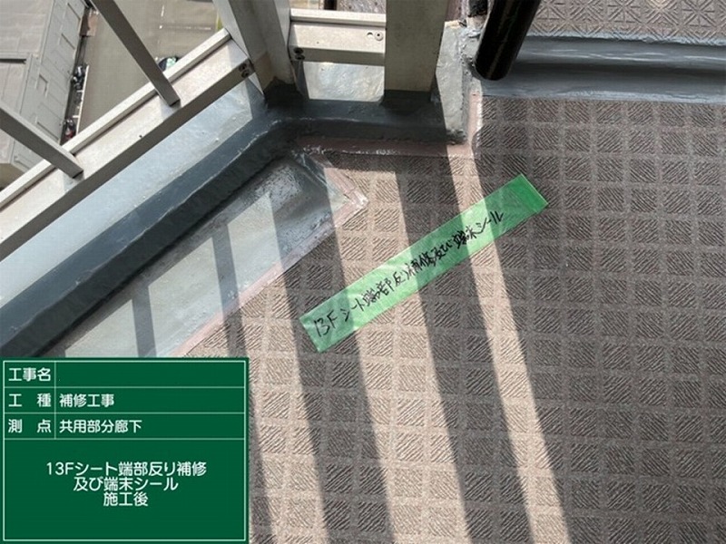 端部シール補修後の廊下