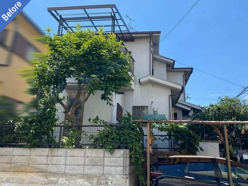 北葛城郡上牧町の外壁塗装前のモルタル外壁(リシン仕上げ)戸建て住宅