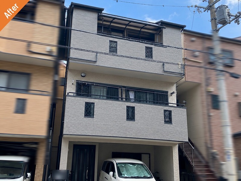 大阪市平野区の外壁塗装後の戸建て住宅