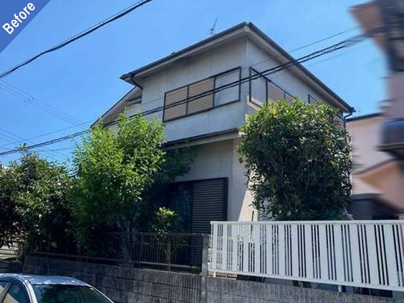 外壁塗装前のモルタル外壁(リシン仕上げ)戸建て住宅