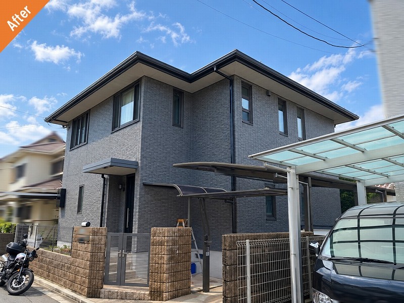 高槻市の外壁塗装後のダインコンクリートが使用された積水ハウス